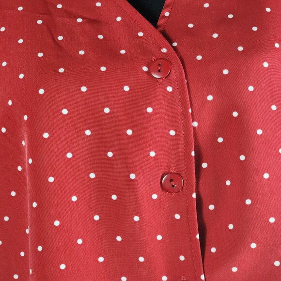 Kathie Lee Collection Vtg Brick Red White Polka Dot Poly Button Up SS Top Sz XL - Picture 7 of 16